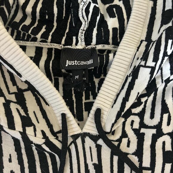 ROBERTO CAVALLI /JUST CAVALLI Monogram Black White 3/4 Sleeve Crop Hoodie W's M - Picture 5 of 5